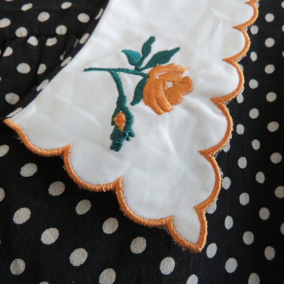 RIXO Lila 100% Silk Polka Dot Floral Embroidered Bib Collar Blouse Cottage Sz S - Picture 4 of 16